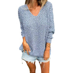 Lucy | Autumn And Winter New Coarse Flower Knitted V-neck Laid-back Long Sleeve Sweater