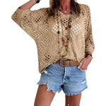 Celine | Stylish Beach Style Long Sleeve Knitted Blouse Hand Crocheting Solid Color