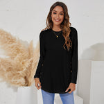 Élodie | Round Neck Women's Casual Simple Button Long-sleeved T-shirt