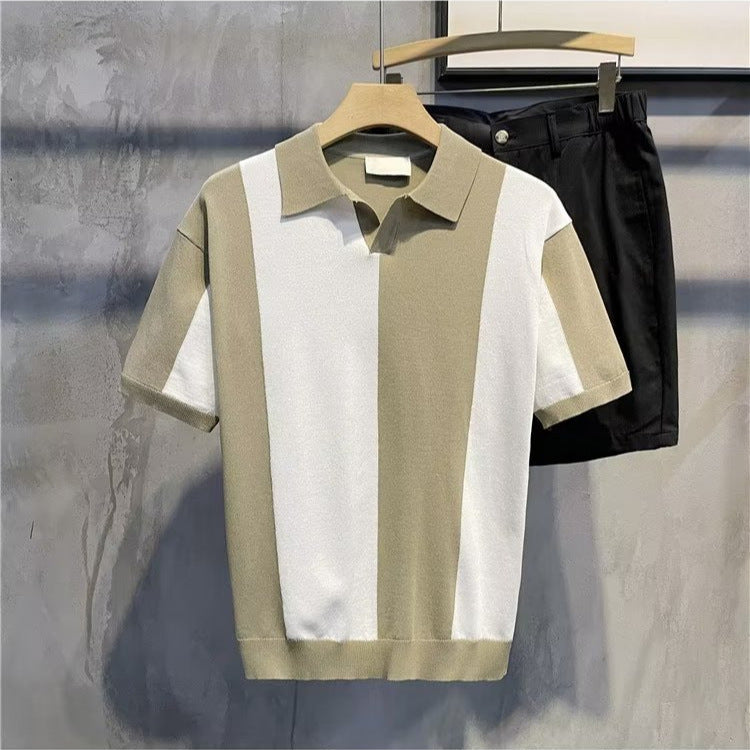 Jacob | Design Light Luxury Contrast Color Knitted Striped Short Sleeve