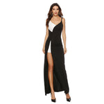 Amélia | Sexy V-neck Black And White Splicing Sling Slit Formal Dress Dress