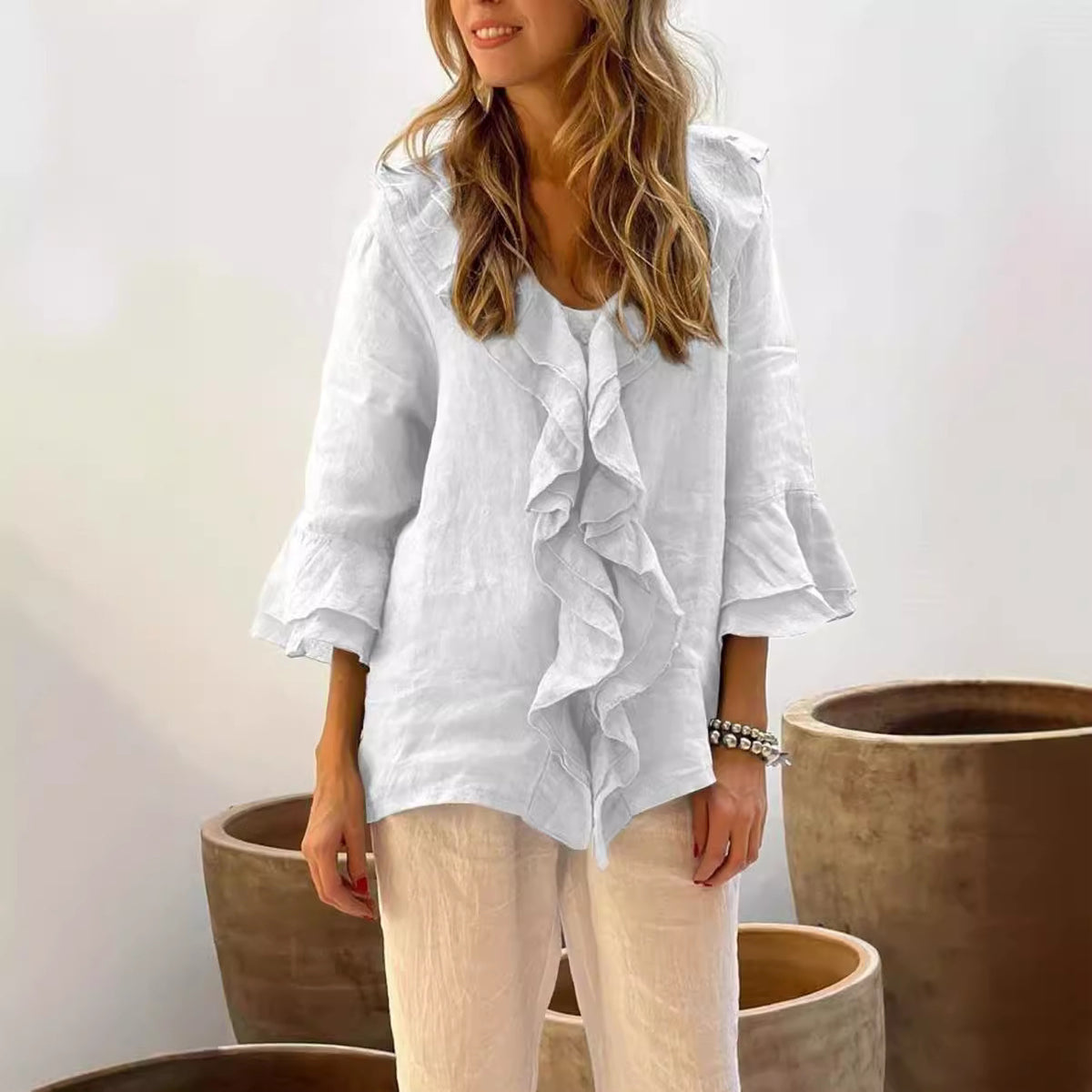 Alexis | Fashion V-neck Ruffled Sleeve Ruffled Loose Casual