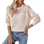 Caroline | Cross Border Hollow Sweater Pullover Solid Color Round Neck Clothing Top