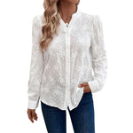 Clémence | Long-sleeved Shirt Commuter Hollow Lace Jacquard Shirt