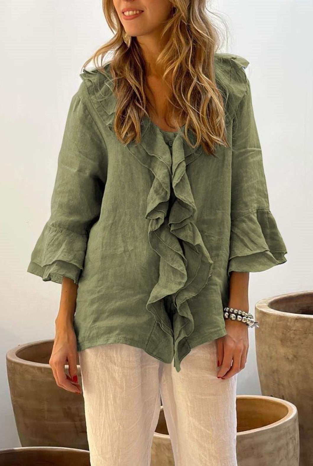 Alexis | Fashion V-neck Ruffled Sleeve Ruffled Loose Casual