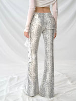 Kinsley | Low Rise Snake Print Sequin Slim Fit Flared Pants