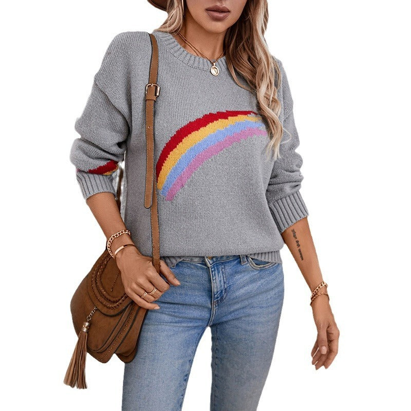 Capucine | Rainbow Stripes European And American Style Loose Pullover Women