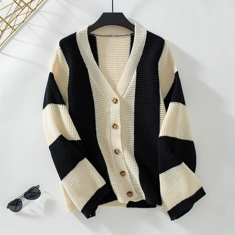 Bella | Contrast Color Striped Women's Sweater Cardigan Loose Sweater