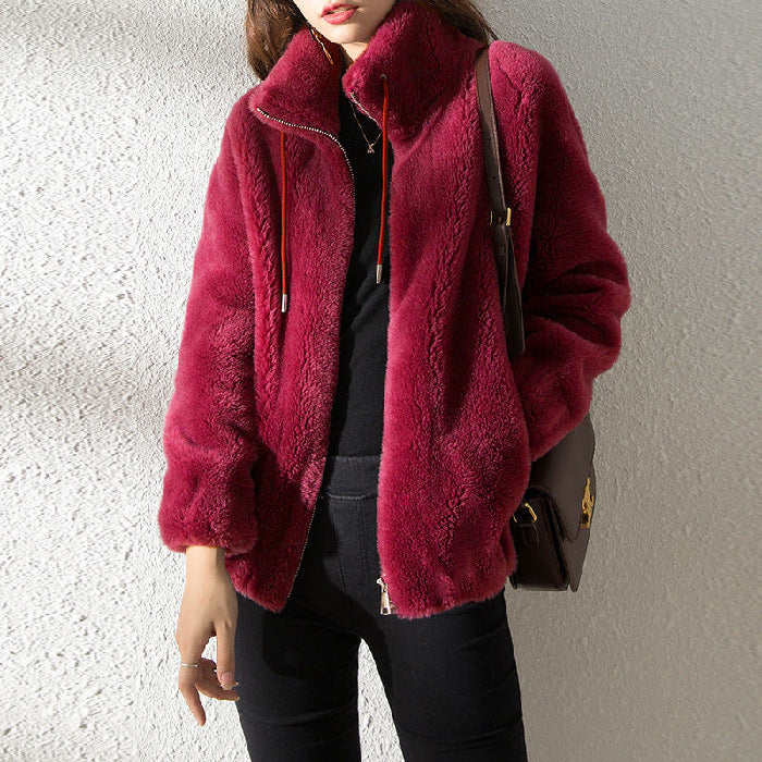 Elena | Double Faced Fleece Warm High Neck Sweater Women Cardigan