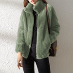 Elena | Double Faced Fleece Warm High Neck Sweater Women Cardigan