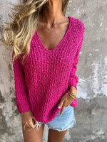 Lucy | Autumn And Winter New Coarse Flower Knitted V-neck Laid-back Long Sleeve Sweater