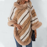 Hazel | Cape Fur Collar Striped Knitted Shawl Sweater For Women