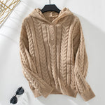 Marion | Hooded Pullover Women's Button Cable-knit Sweater