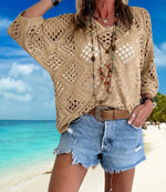 Celine | Stylish Beach Style Long Sleeve Knitted Blouse Hand Crocheting Solid Color