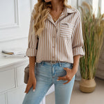 Lara | Loose Temperament Button Cardigan Striped Long Sleeve Shirt