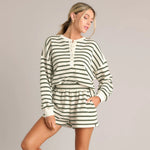 Lillian | Women's Long Sleeve Striped Collar Shorts Suit