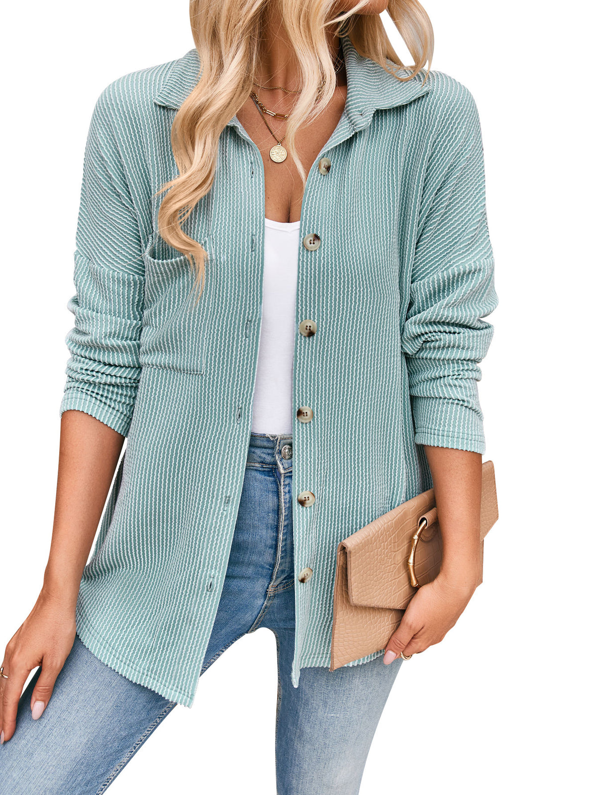 Cassandre | Striped Contrast Color Pocket Long Sleeve Shirt