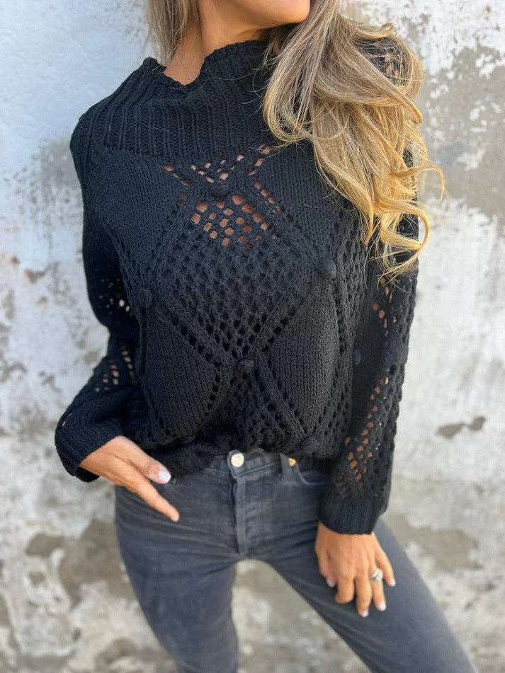 Piper | European And American Leisure Loose Hollow Out Sweater Round Neck Knitted Top