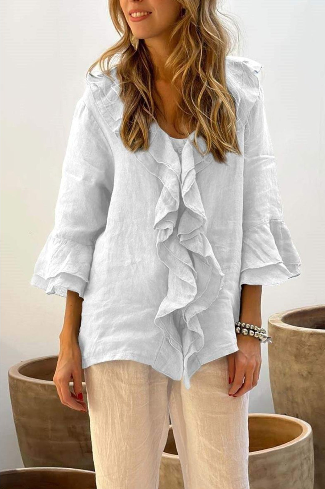 Alexis | Fashion V-neck Ruffled Sleeve Ruffled Loose Casual