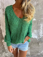 Lucy | Autumn And Winter New Coarse Flower Knitted V-neck Laid-back Long Sleeve Sweater