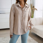 Lara | Loose Temperament Button Cardigan Striped Long Sleeve Shirt