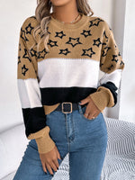 Zoe | Casual Multicolor Star Hollow Lantern Sleeve Pullover Sweater