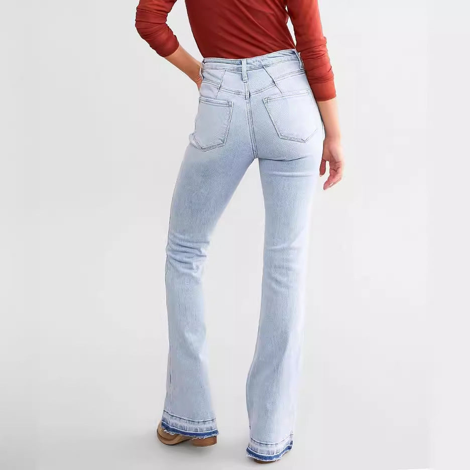 Cécile | Women's High Waist Button Row Elastic Denim Pants